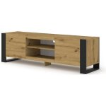 Meuble tv bas mondi 158 cm hi - fi commode avec pieds noirs chêne artisanal Meuble tv bas mondi 158 cm hi - fi commode avec pieds noirs chêne artisanal