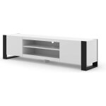 Meuble tv bas mondi 188 cm hi - fi commode avec pieds noirs blanc mat