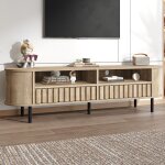 Meuble tv meuble bas de salon avec deux tiroirs finition bois naturel dot� de cinq pieds adapt� � un ...