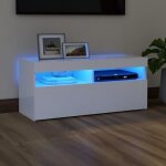 Meuble tv bas sur pieds scandinave - table basse multifonction - avec lumires led blanc 90x35x40 cm