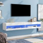 Meuble tv bas � suspendre avec �clairage led blanc brillant avec beaucoup despace de rangement pour votre ...