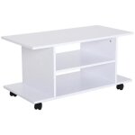 Meuble tv bas table basse  roulettes en panneaux de particules blanc homcom - design contemporain - ...