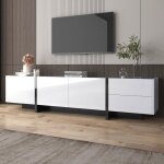 Meuble tv bas avec tiroirs moderne avec espace de rangement table tv pour salon et salle � manger blanc ...