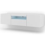 Meuble tv bas universel aura 150 cm buffet hi - fi à suspendre ou à poser blanc mat avec led Meuble tv bas universel aura 150 cm buffet hi - fi à suspendre ou à poser blanc mat avec led