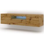 Meuble tv bas universel aura 150 cm buffet hi - fi à suspendre ou à poser chêne artisan avec led Meuble tv bas universel aura 150 cm buffet hi - fi à suspendre ou à poser chêne artisan avec led