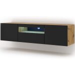 Meuble tv bas universel aura 150 cm buffet hi - fi  suspendre ou  poser chne artisan noir mat avec ...
