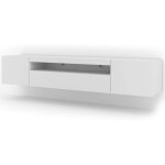 Meuble tv bas universel aura 200 cm  suspendre ou  poser blanc mat sans led