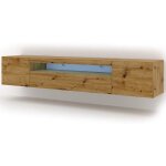 Meuble tv bas universel aura 200 cm � suspendre ou � poser ch�ne artisan avec led