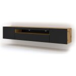Meuble tv bas universel aura 200 cm  suspendre ou  poser chne artisan noir mat sans led