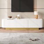 Meuble tv blanc 170 cm meuble bas de salon moderne avec �tag�re r�glable 3 portes et fa�ade textur�e ...
