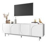 Meuble tv blanc meuble bas avec panneaux r�glables id�al salon et chambre - 175x38x56 cm