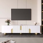 Meuble tv blanc en bois 180 x 40 x 44 cm avec 4 portes de rangement meuble tv bas moderne pieds sph�riques ...