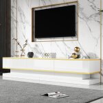 Meuble tv blanc brillant avec 3 tiroirs convient aux t�l�viseurs de 80 pouces salon / chambre 200�40�40 ...