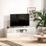 Meuble tv blanc brillant avec syst�me de gestion des c�bles 2 portes 1 tiroir meuble de salon 160 x 38 ...