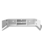 Meuble tv blanc brillant - wiens - 140x405x35 cm - blanc - bois ding�nierie - mdf - 4 sorties de c�bles ...