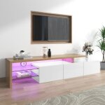 Meuble tv blanc avec clairage led - 3 portes - buffet bas armoire de rangement - banc tv moderne avec ...