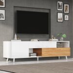 Meuble tv blanc laqu� brillant avec 2 portes et 1 tiroir meuble de salon 180 x 38 x 50 cm