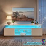 Meuble tv blanc avec led par app table tv moderne avec rangement �tag�re verre et compartiments ouverts ...