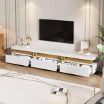 Meuble tv blanc lowboard moderne avec texture marbre de 200x40x42 cm avec 3 tiroirs - pour t�l�visions ...
