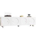 Meuble tv blanc mat l 1805 x p 38 x h 50 cm portes relief 3d rangement ferm� montage n�cessaire