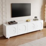 Meuble tv blanc moderne avec 4 portes design unique meuble bas salon tv avec pieds ronds et rangement ...