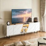 Meuble tv blanc moderne armoire tv led avec 4 portes et 2 etag�res t�l�viseur jusqu� 90 pouces l 220 ...