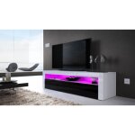 Meuble tv - blanc / blanc et noir - laqu - 155x40x46 cm