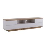 Meuble tv blanc avec panneaux effet bois et fa�ades � motif grille