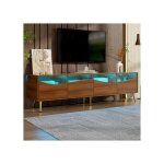 Meuble tv - blossom - 180 cm - �clairage led - 4 portes - bois laqu� marron