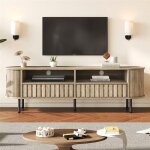 Meuble tv bois 160 cm avec compartiments ouverts et 2 tiroirs meuble tv ovale salon avec 5 pieds pour ...