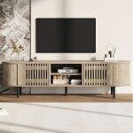 Meuble tv en bois 160x40x47 cm avec 2 portes et 2 compartiments ouverts support tv meuble bas de rangement ...