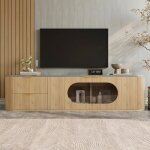 Meuble tv bois 172cm - table t�l� en bois massif avec rangement - meuble de salon industriel haut - finition ...