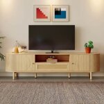 Meuble tv en bois 175 x 36 x 51 cm avec tiroirs en rotin meuble tv bas moderne avec 2 portes et rangement ...