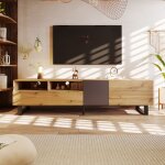 Meuble tv bois 180 banc tv avec 2 portes coulissantes et 2 tiroirs meuble bas pour salon 180x33x50cm ...