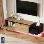 Meuble tv bois 180 cm avec �clairage led table tv industriel avec compartiments tiroirs pieds de support ...