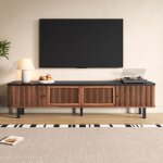 Meuble tv en bois 190 x 35 x 45 cm avec deux portes coulissantes et deux portes grillag�es meuble tv ...