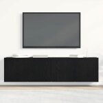 Meuble tv en bois ding�nierie - vidaxl - ch�ne noir - 160x30x41 cm - 2 pi�ces - capacit� 60 kg - fixation ...