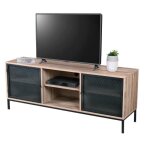 Meuble tv en bois avec grillage en mtal noir ? 2 niches dimensions 150x40xh60 cm ? collection metalix ...