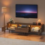 Meuble tv en bois avec led 180 � 40 � 50 cm meuble tv moderne avec 2 portes de rangement tiroir et espace ...