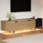 Meuble tv en bois led 180cm meuble tv bas moderne avec 2 tiroirs de rangement poign�es cach�es pieds ...