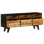 Meuble tv bois de manguier massif - kimiss - vintage - laqu - noir et marron - 120 x 30 x 50 cm