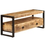 Meuble tv en bois de manguier massif - men - 120x35x45 cm - 2 tiroirs - finition laqu�e