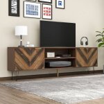 Meuble tv bois massif avec 2 portes 2 compartiments panneau bas meuble de salon 157 x 38 x 48 cm