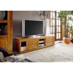 Meuble tv - bois massif dacacia laqu� (miel) - style colonial - oxford #0450