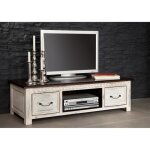 Meuble tv - bois massif de manguier cir (blanc antique) - style campagne chic - castle antik #237