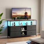 Meuble tv bois et m�tal 108cm 4 tiroirs et �tag�res ouvertes banc tv pour tv 42 pouces style industriel ...