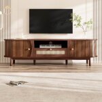 Meuble tv en bois moderne 165 x 37 x 46 cm meuble tv bas avec 2 porte de rangement coulissante et 1 tiroir ...