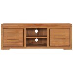 Meuble tv en bois de teck - kalisse - 110x30x40 cm - brun - deux portes - deux compartiments - bois de ...