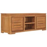 Meuble tv - bois de teck massif - 110x30x40 cm - 2 portes et 2 compartiments