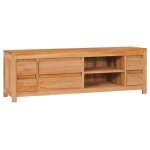 Meuble tv - bois de teck massif - style colonial - 4 petits tiroirs - 2 grands tiroirs - 2 compartiments ...